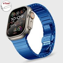 Metal Band for Apple Watch Ultra 3 2 49mm Link Stainless Steel Strap for IWatch 11 10 9 8 7 6 5 4 45 46mm 44 40mm 38mm 41mm 42mm 38 40 41mm (S11 42mm mėlyna