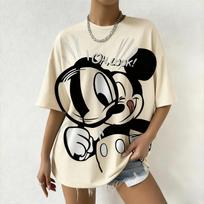 2025 m. vasaros „Mickey Mouse Oh Look“ moteriški marškinėliai su spausdintais „Disney“ animacinių filmukų grafikos marškinėliais, dideliais vintažiniais gatvės drabužiais, madingi „Y2k“ viršūnės 3XL black