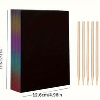 50pcs Magic Scratch Paper 5pcs Bamboo Pens Scratch Rainbow Art Paper Scratch Painting Kit with 5 Wooden Sticks Birthday Gift