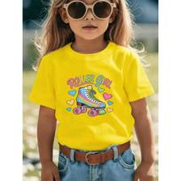 European sizes Rainbow Vintage Style Roller Skate T-Shirt - Girls' Printed Design, Full of Playful Vibes, Suitable for Parties, Sports, and Daily Wear 164cm geltona