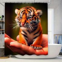 Cute Tiger Baby Shower Curtain Bath Decor With Hand Holding Design 3D Printed Waterproof Fabric Customizable Size For Home Decor W60H190(CM)-1 Pcs brown