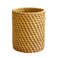 Faux Rattan Pen Holder, Woven Style Makeup Brush Holder, Boho Desktop Organizer, Multi-functional Resin Pencil Cup for Home Office B beige