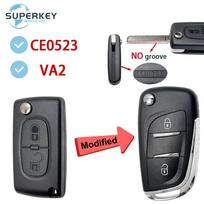 Modified For Citroen C2 C3 C4 C5 Berlingo For Peugeot 107 207 307 307S 308 407 607 Remote Flip Car Key Shell Case Cover (as the picture,For Peugeot) gray