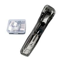 Small Stapler School Push Binder Clamp Dispenser Reusable Binder Clip Stapler for Document Home School Office Travel Classroom pilka spalva