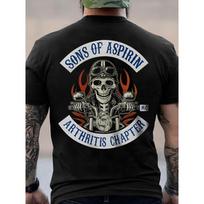 Europos dydžiai Vyriški marškinėliai Aspirino Sūnūs Artrito skyrius Biker Rider marškinėliai - Retro rašto marškinėliai, Kaukolės ir liepsnos dizainas, Kvėpuojantys XL juoda