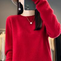 Moterų kašmyro megztinis Qinghe Cashmere 30% kašmyro 70% vilnos Rudens ir žiemos kašmyro megztinis minkštas ir šiltas XXL raudona
