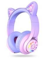 iClever Kids' Bluetooth Headphones, Cat Ear LED Light-Up Wireless Headphones, Volume Limited (7485 dBA), 45-Hour Playtime, with Microphone, for