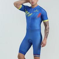 Mens Triathlon Cycling Suit Short Sleeve Compression Top With Green Stripe Dot Running Bike Apparel L