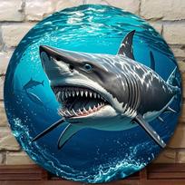 D Metal Sign  Great White Shark Swimming Ocean Retro Wall Decor Housewarming Gift for Neighbor Friend Patio x Inch 20x20cm(8x8inch)