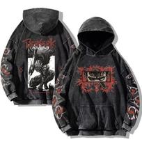 Berserk Anime Guts Šaunūs Grafiniai Gobtuvai Vintage Skalbtas Per didelis Gobtuvas su Gobtuvu Ilgomis Rankovėmis Gobtuvas Vyrams Moterims Drabužiai 4XL gray
