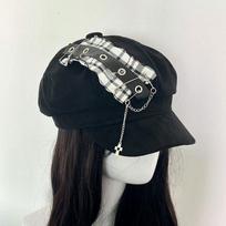 Newsboy Hat Punk Cross Dark Plaid Beret Cute Cloud Hat Soft-Brimmed Spice Girl Painter Hats black