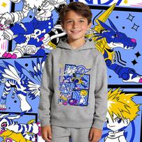 Digimon Ishida Yamato X Gabumon Anime Print Hoodie for Boys Girls Fleece Lined Warm Autumn Winter Kids Casual Pullover 140 pilka spalva