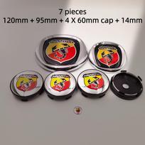 7 vnt. Abarth automobilio emblemos rinkinys Priekinis variklio dangtis Galinis bagažinės dangtis 85/95/100/120 mm Ratų stebulės dangteliai Centriniai dangteliai 56/60 mm 6 cm