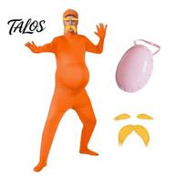 Odos draugiškas vakarėlio kostiumas Oranžinis pilnas kombinezonas vaikams ir suaugusiems, su pilvu, geltonais ūsais ir antakiais, Helovino kombinezonai vyrams moterims atviras L orange