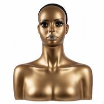 Female Mannequin head Bronze with Shoulders Lustrous Hairpiece Stand hair Stylists, brown