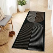 Boho geometrinis ilgas kilimas neslystantis, abstraktus arkos linijų raštas grindų kilimėlis skalbiamas, dekoratyvinis ilgas kilimas koridoriaus dekorui 40x120cm-Felt black