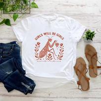 Girls Will Be Girls Praying Mantis Women's T-shirt Feminist Insect Graphic Tee Vintage Botanical Mantis Tops Nature Lover Gift XL gray