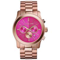 MICHAEL KORS Runway Women's Quartz Chronograph Watch Pink Dial Stainless steel Strap 45mm MK5931 rožinė
