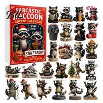 24 Day Advent Calendar Raccoon Calendar, Days 2D Acrylic Ornament Countdown Christmas Collectible Cute Pendents for Home, Tree, Car Rearview, Holiday Raccoon black