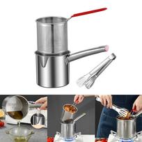 Deep Fryer Pot Frying Pan Portable for French Fries, Chicken, with Strainer Basket, Japanese Tempura basket clip  1.8L gray