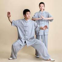 Kung Fu drabužiai Kinų Tai Chi kostiumas Lininis kovos menų uniforma Taiji Lauke Pasivaikščiojimas Rytinis Sprots Kvėpuojantis Taijiquan rinkinys L mėlyna-pilka spalva