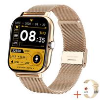 Nauja išmanioji apyrankė-laikrodis, žingsniamatis, širdies ritmo monitorius, Bluetooth skambučiai, 1,69 colio jutiklinis ekranas, išmanusis laikrodis moterims, vyrams Steel+Silicone auksas