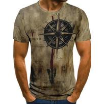 Stilingi vyriški retro kompaso ir žemėlapio rašto apvalios apykaklės trumpomis rankovėmis marškinėliai vasaros gatvės aprangai L black