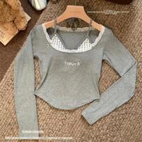 Design Girls Cute T-shirts Long Sleeve Lace Sling Square Collars Women's Tees Sexy Fashion Tops For Lady M