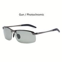 Designer Photochromic Polarized Fashion Glasses for Men & Women - Vintage Metal Half Frame, Rimless Chameleon Lens for Day & Night Use gray