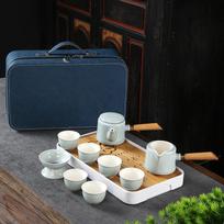 Travel tea set High-end Kung Fu tea set Business gift tea set Ji blue glaze ceramic tea set black
