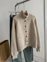 Minimalist lazy soft waxy wool knitted jacket femininity turtleneck breasted sweater cardigan autumn and winter top tide One Size abrikosas