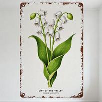 Senovinis metalinis alavo ženklas su pakalnučių atvaizdu, Convallaria Majalis botaninis spaudinys, sendintas rūdijantis kraštas, sienų dekoras namams, barui C 20x30cm（7.8x11.8inch） gray