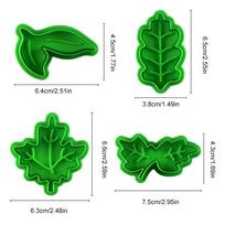 Leaf Shape Plastic Cutters Set Pastry Cake Biscuit Mold Spring Plunger Baking Tools Cake Decorating Tools L green