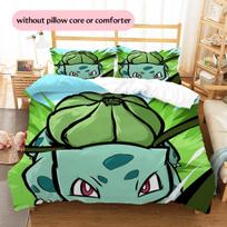 Bulbasaur rašto patalynė Namų dekoracija Gimtadienio dovana (1 * antklodės užvalkalas + 2 * pagalvės užvalkalai, be šerdies) 135x200cm green