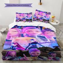 Kpop Demon Hunters Pattern Bedding,Quilt Set Quilt Cover Pillowcase Home Birthday Gift (1 * duvet cover + 2 * pillowcase, without core) 135x200cm purple