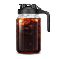 Šalto ruošimo kavos ruošimo indas 32oz/64oz stiklinis ąsotis su nerūdijančio plieno filtru plataus kaklelio Masono stiklainio ąsotis ledinei arbatai, limonadui 1000ML 1pc juoda