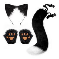 Detailed Fleece Acting Gloves Gentle Animal Grip Plan Multiple Event Costume Addition Halloween Party Essential balta/juoda