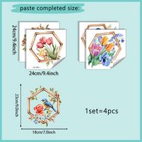 Beautiful Painted Flower House Wall Stickers Self-Adhesive for Bedroom Living Room Hallway Home Decor 24x24cm 4pcs white