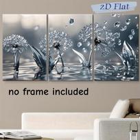 3-piece modern minimalist crystal dandelion frameless canvas painting living room bedroom foyer decoration hanging painting Nord (as the picture,30x40cm-3pcs) gray