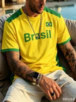 2026 vyrai moterys Brazilijos vėliava Futbolo marškinėliai vyrams Klasikiniai Brazilijos trumpomis rankovėmis T-shirt'ai Laisvalaikio apvalios apykaklės Sportiniai marškinėliai Vyriškas t-shirt'as XS yellow