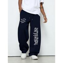 Casual Straight Leg Pants Loose Sports Pants Men's Graffiti Printed Sports Pants Comfortable Hanging Street Dance Hip Hop Style Pants XL black