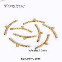2mm*25mm 18K Gold Plated Corrugated Curved Long Tube Beads Connectors Bails For DIY Necklace Bracelet Findings Material 10 Pieces beige
