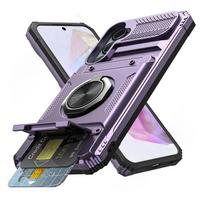 Šarvuotas apsauginis dėklas su magnetiniu besisukančiu žiedu-stovu, skirtas Samsung Galaxy S26 S25 S24 Ultra Plus A55 A35 5G, su piniginės kortelių laikiklio dangteliu Galaxy S24 Ultra violetinė