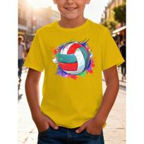European sizes Creative T-Shirt for Boys Featuring Volleyball, a Casual And Comfy Short-Sleeve Top Perfect for Summer Kids' Wear 170 geltona