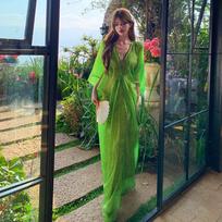 Lazy wind green long dress summer new light perspective holiday beach skirt two-piece set XL fluorescencinė žalia spalva