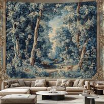 Elegantiškas didelis mėlynas miško kraštovaizdžio gobelenas sienai Kabantis vintažinis miško sienos paveikslas Tekstilė Poliesteris Namų dekoras Svetainė Ac 150X200CM