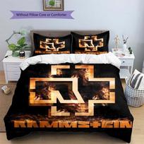 Rammstein Fire Flame Logo Print 3 Pieces Duvet Cover Set Industrial Metal Rock Band Bedding Bedroom Decor Without Pillow Core Comforter 155x200cm gray