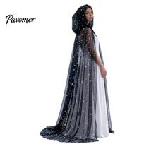 Halloween Costume Cloak Full Length Hooded for Women, Star Moon Sheer Night Event Tulle Gothic Witch Cape Costume, Renaissance Accessories Adult M black