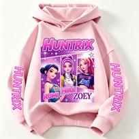 Merginų Huntrix K‑Pop Demonų Medžiotojų Grafinis Džemperis su Gobtuvu, Vaikams Ilgomis Rankovėmis Laisvalaikio Megztinis 110 pink