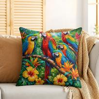 Tropical Parrot Jungle Floral Boho Cushion Cover Silky Short Plush Invisible Zipper Dustproof Sofa Pillow Case For Home Decor 40cmx40cm(16x16Inch)